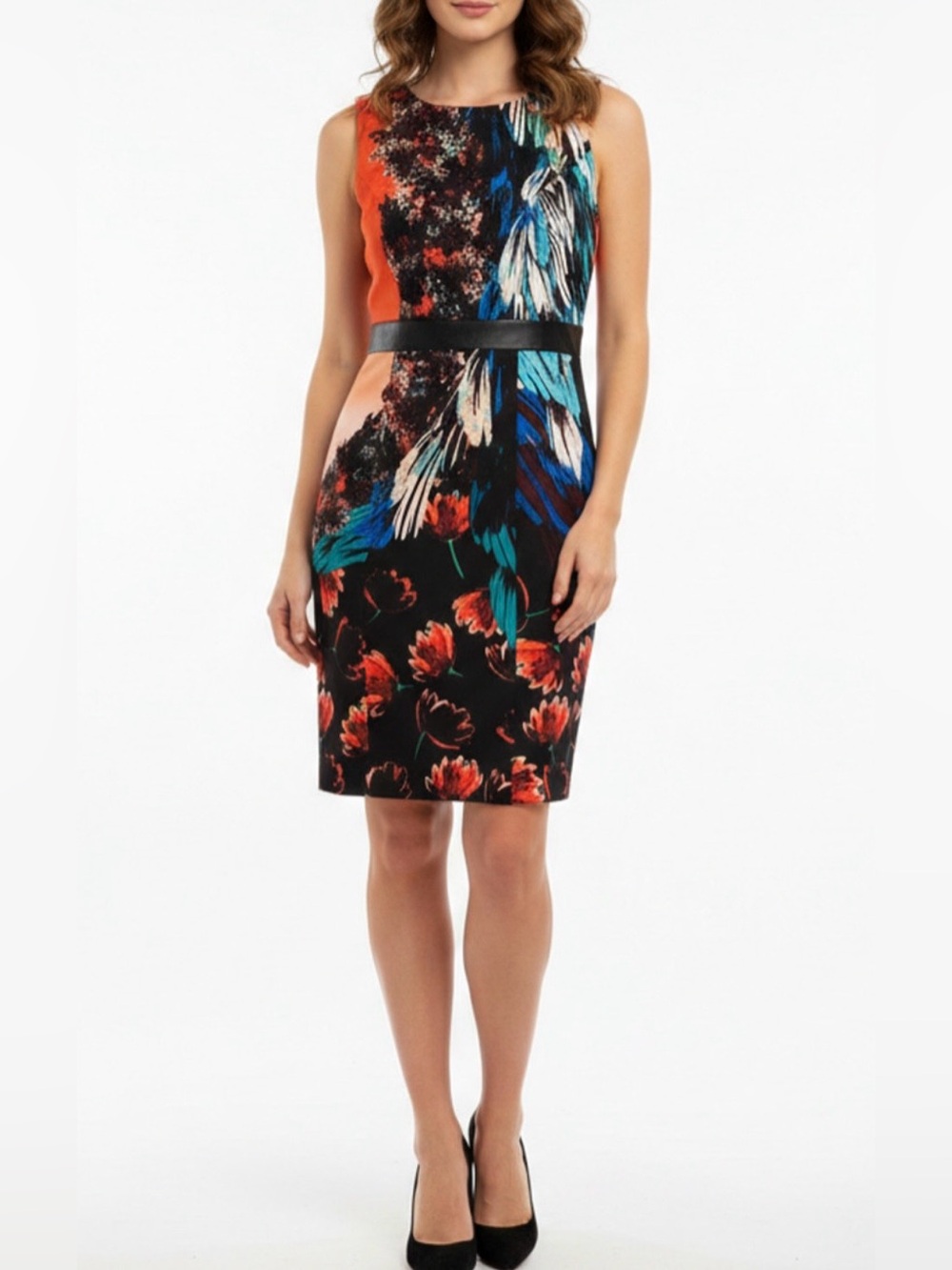 Bisou Bisou Michele Bohbot Sleeveless Orange Blue Black Knee Length Dress Sz 12